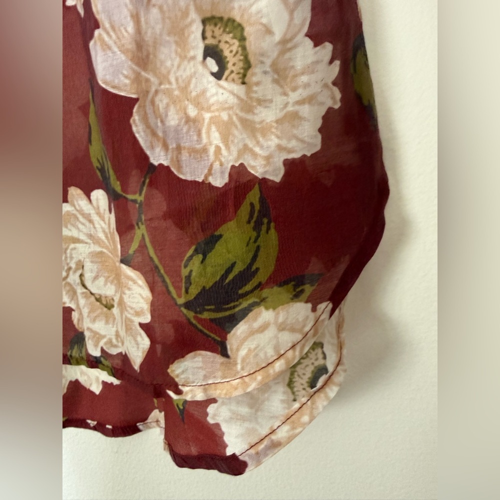 NWT Bailey 44 Sheer Button Down Flower Blouse Burgundy Cream Size Medium - Picture 7 of 10